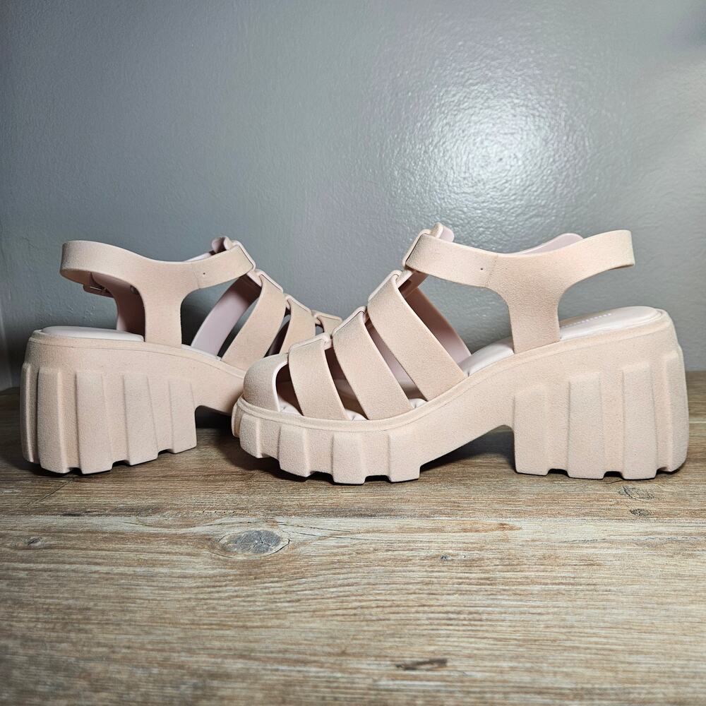 Melissa Megan Pink LugSole Platform Jelly Velvet Sandals Vegan Size 9 Y2K Style